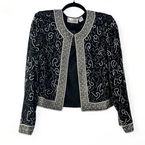 Vintage 80s 90s Laurence Kazar Beaded Long Sleeve Evening Jacket Top Size L